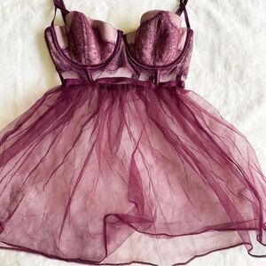 Victoria's Secret Maroon Lace Babydoll Lingerie Top Women's Size 34C